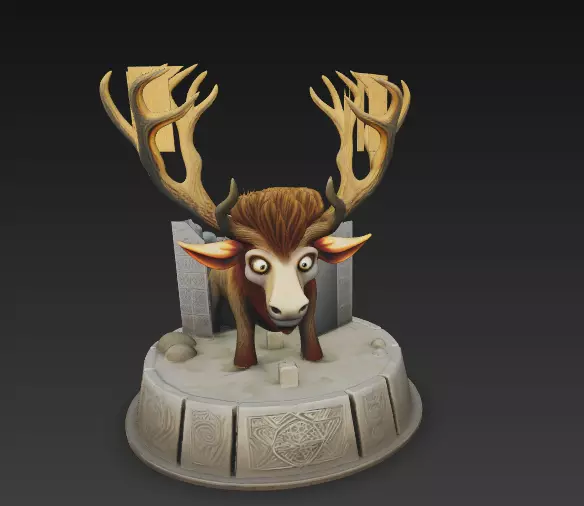Watcher Elk Totem - Spirit Diorama with Ancient Pillars 3D print model