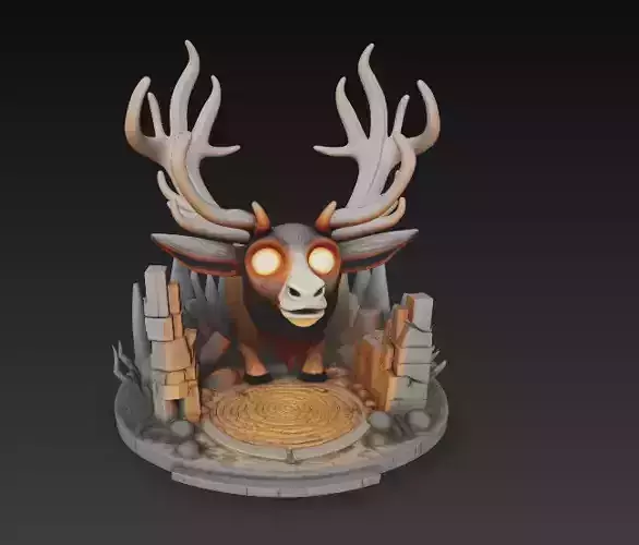 Earth Sigil Elk Body Spirit Shrine Diorama with Ritual Stone  3D print model