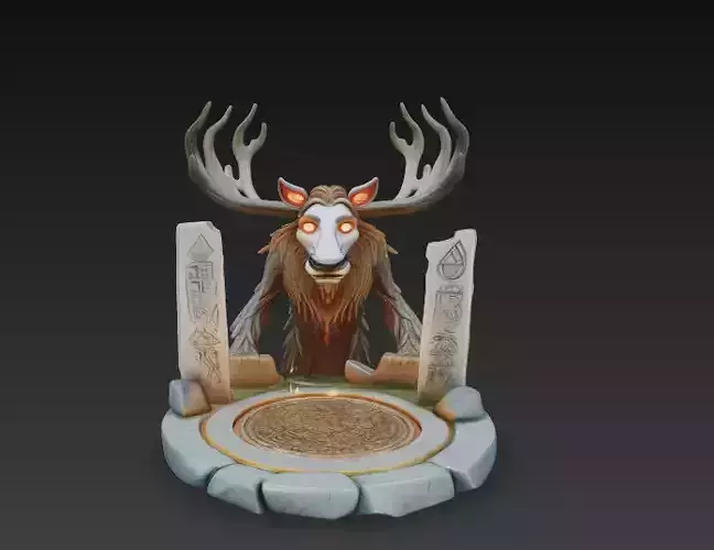 Celestial Elk Shrine - Forest Guardian Totem with Twin Rune 3D print model