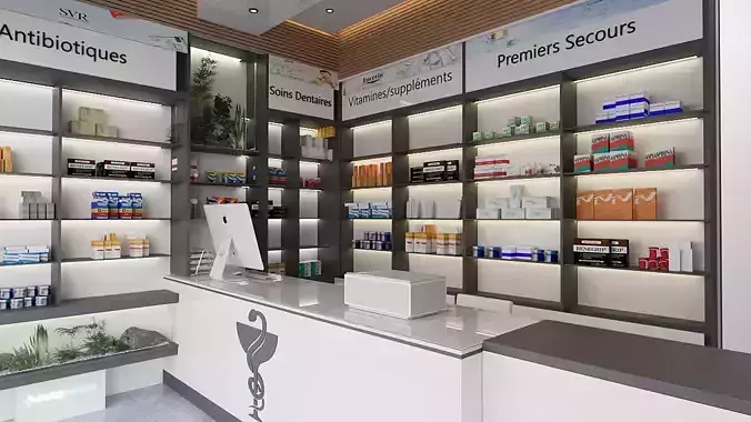 Interior Design Pharmacy with Vegetations Scene for Cinema 4D 3D model