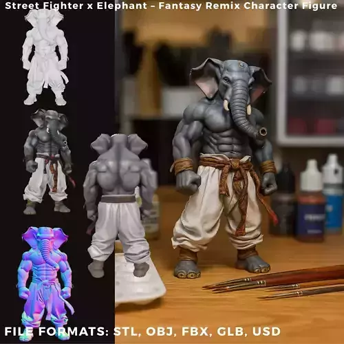 Street Fighter x Elephant  Fantasy Remix Character Figure 3D print model