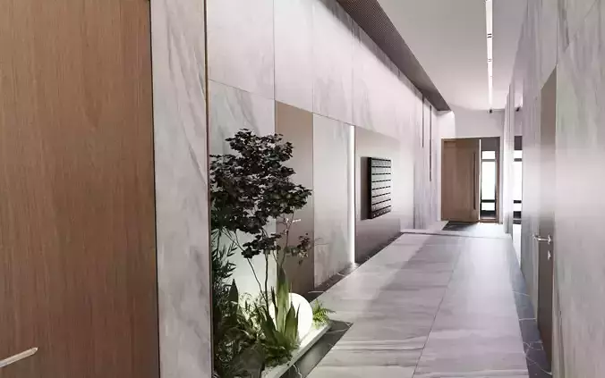 Modern Building Entrance Corridor Scene for Cinema 4D 3D model