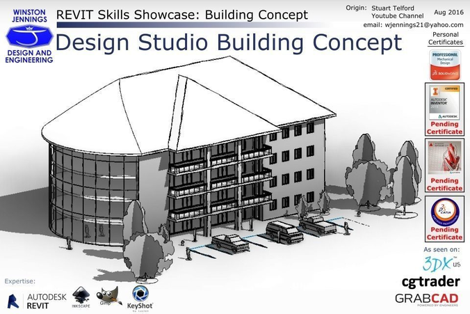 Revit Skills Showcase Design Studio Building Concept Free 3D model_0