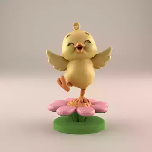Cute Chick on Flower STL 3D Model