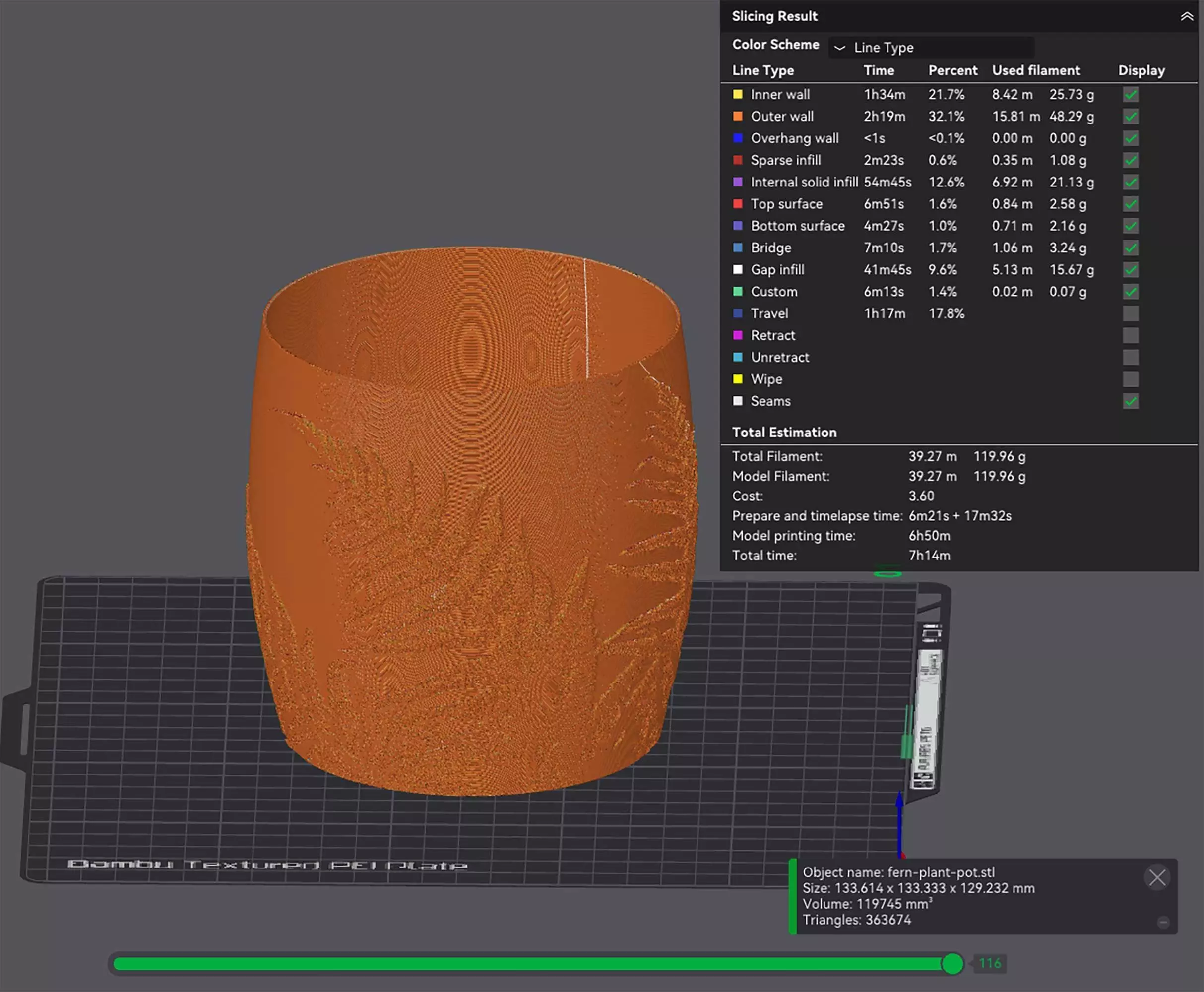 Fern Plant Pot with Drainage No Supports Natural Planter 3D print model_3