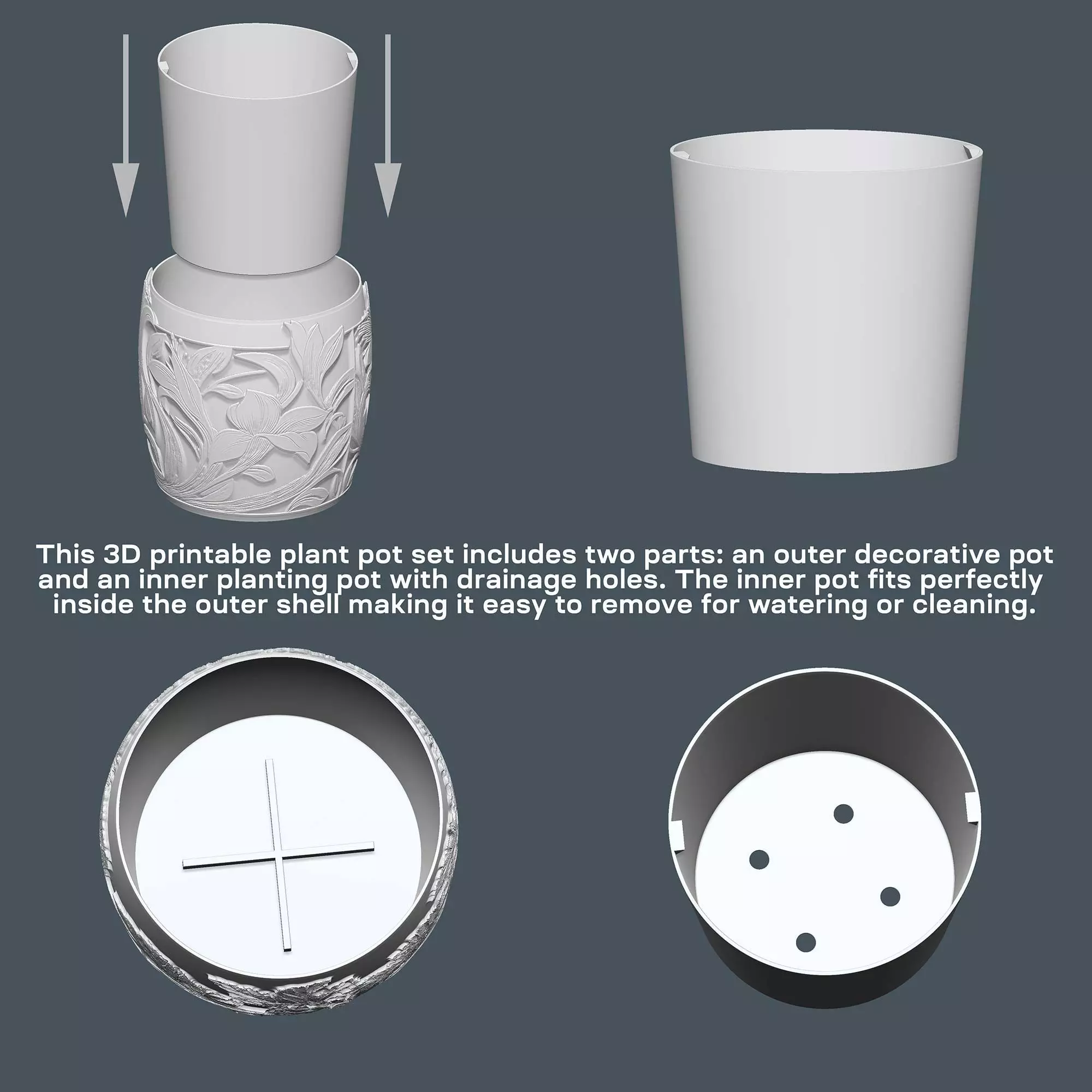 Fly Agaric Plant Pot with Drainage No Supports Cute Planter 3D print model_1