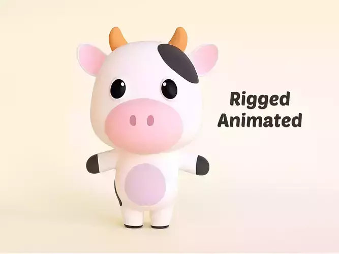 Cartoon Dairy Cow - Chubby Animal Rigged Low-poly 3D model