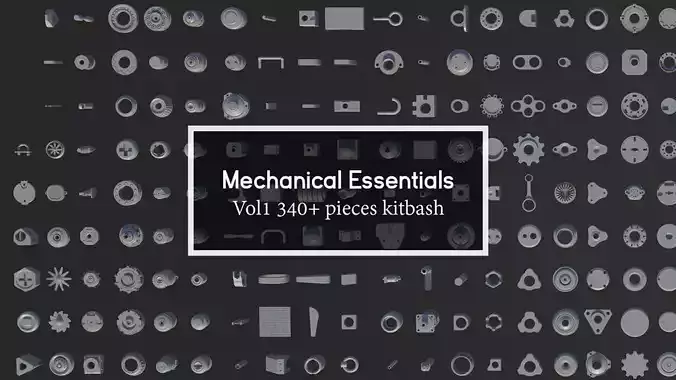Mechanical Essentials Kitbash Vol1 340 pieces Low-poly 3D model