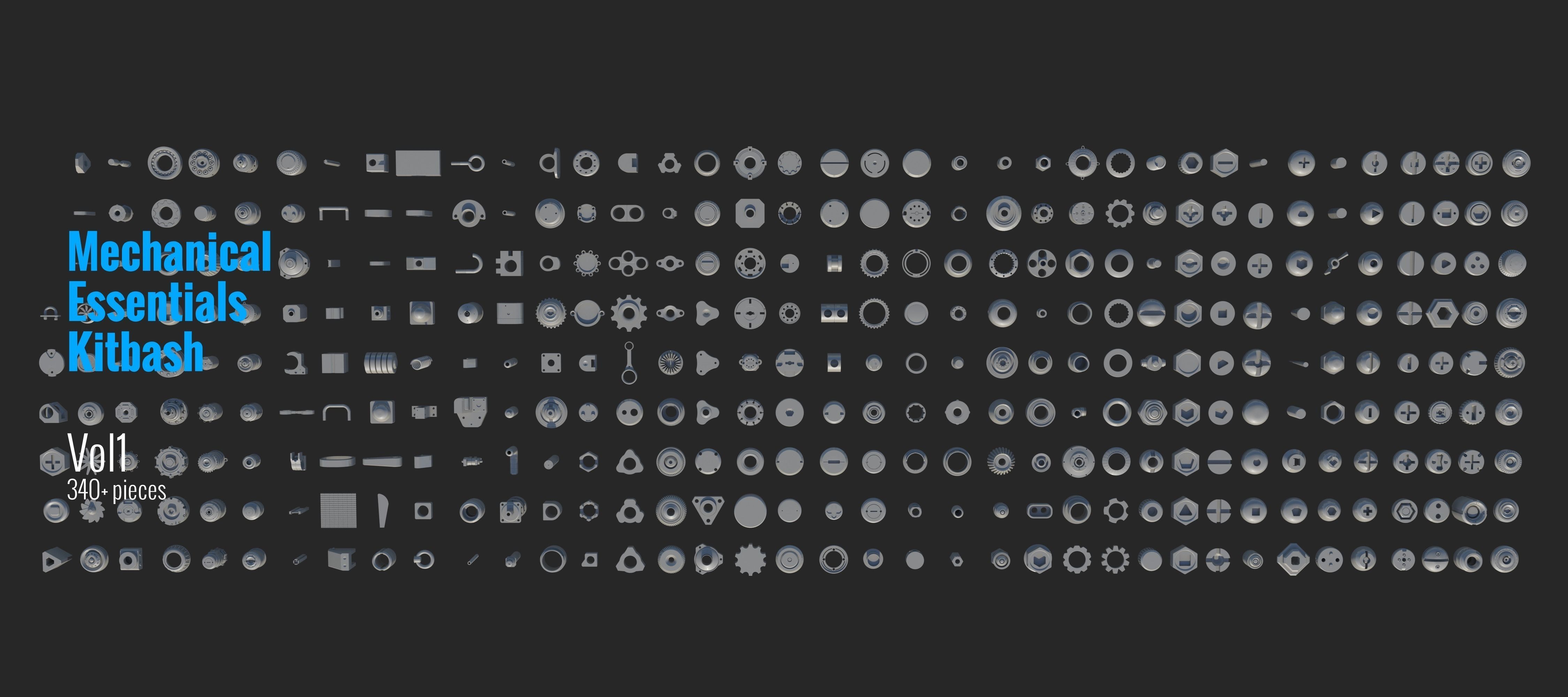 Mechanical Essentials Kitbash Vol1 340 pieces Low-poly 3D model_3