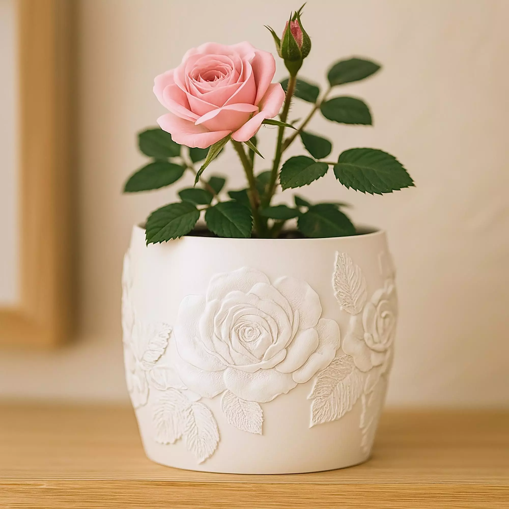 Rose Flower Plant Pot with Drainage No Supports Planter 3D print model_0