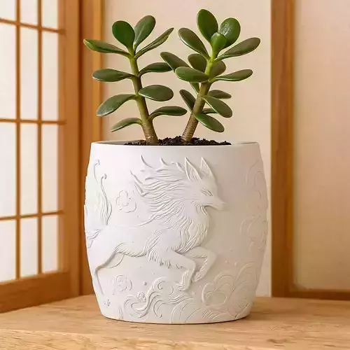 Kitsune Fox Plant Pot with Drainage No Supports Planter