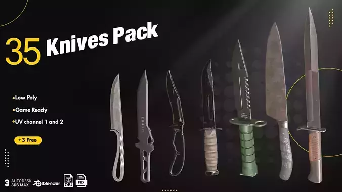 35 Knife Pack Low-poly 3D model