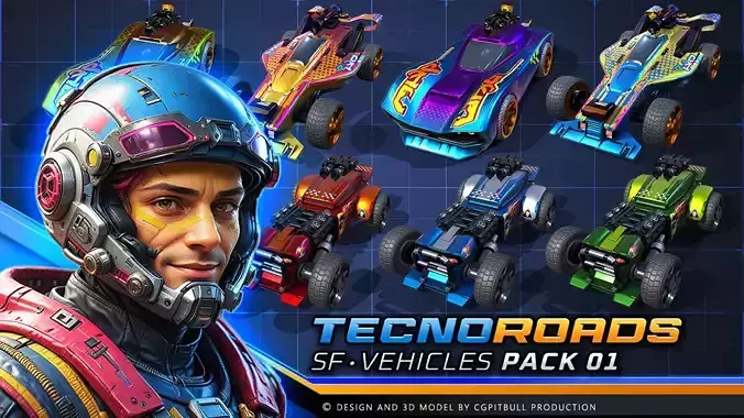 TECNOROADS - Pack 01 Low-poly 3D model