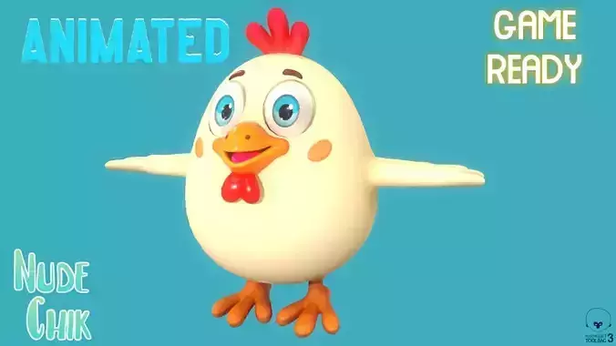 Stylized Nude Chiken for Games and Animation