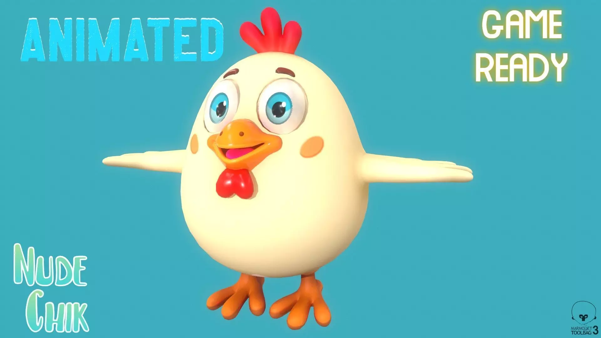 Stylized Nude Chiken for Games and Animation Low-poly 3D model_0