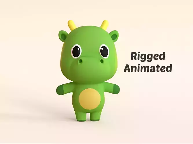 Cartoon Dragon - Chubby Animal Rigged Low-poly 3D model