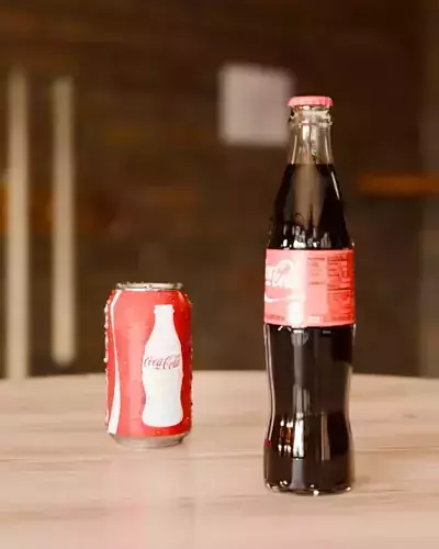 Coke Soda Can with droplets and Bottle 3D model