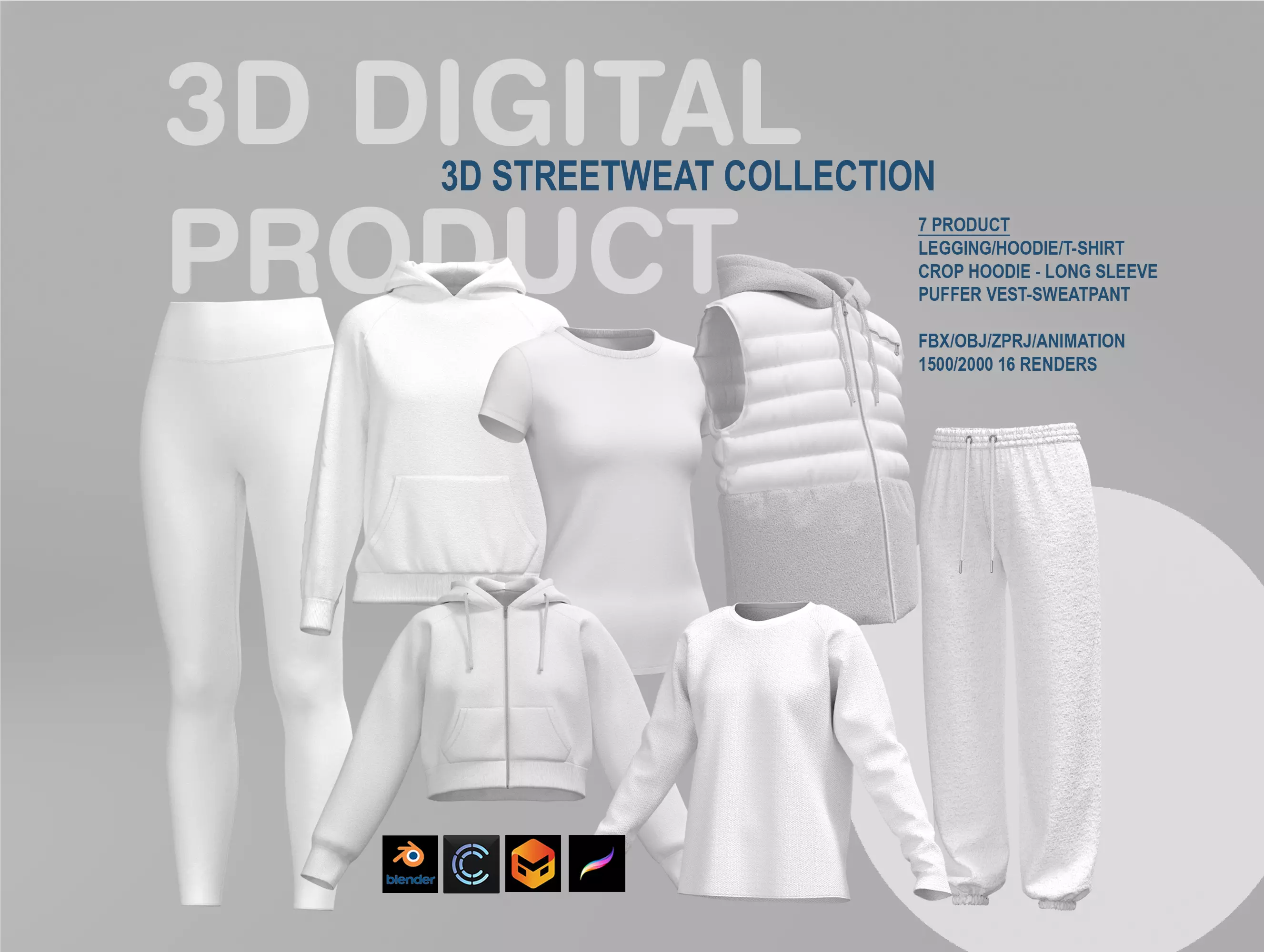 Female Street Wear Collection 3D model_0
