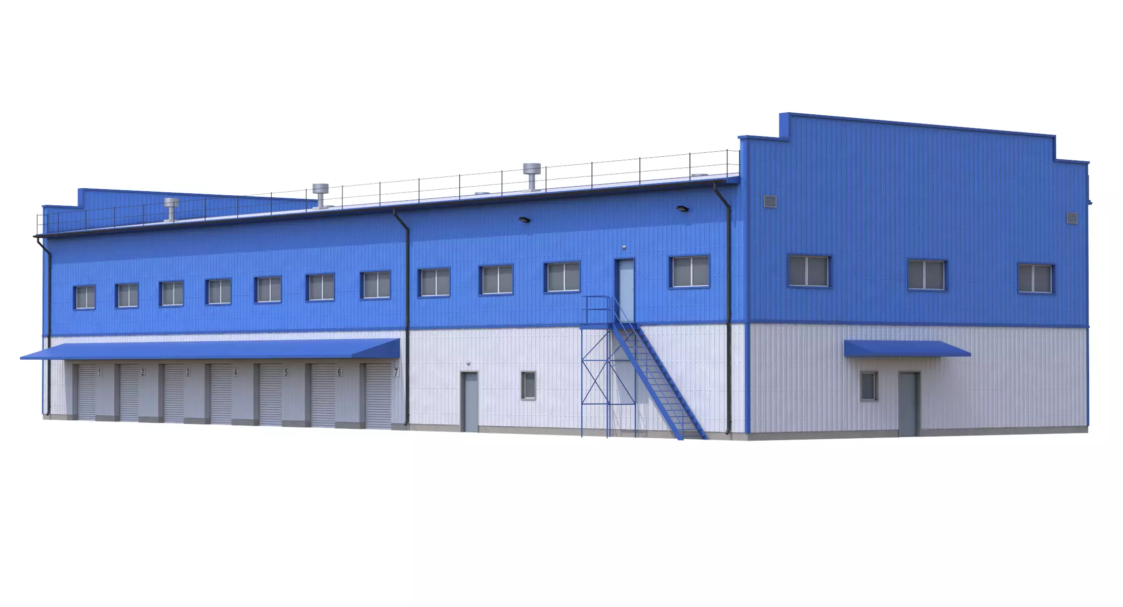 Industrial Building 17 Blue Low-poly 3D model_4