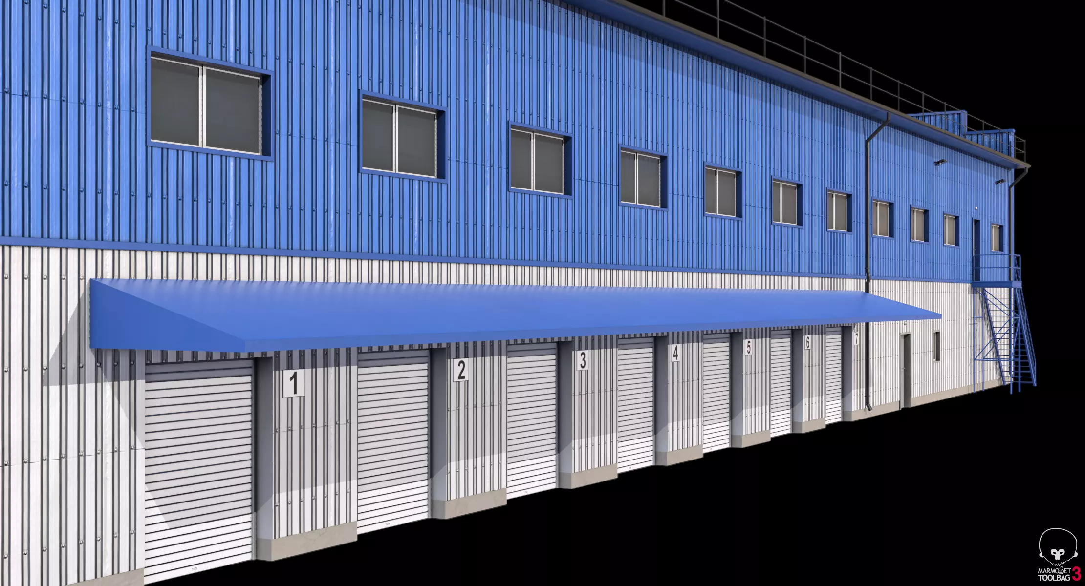 Industrial Building 17 Blue Low-poly 3D model_16