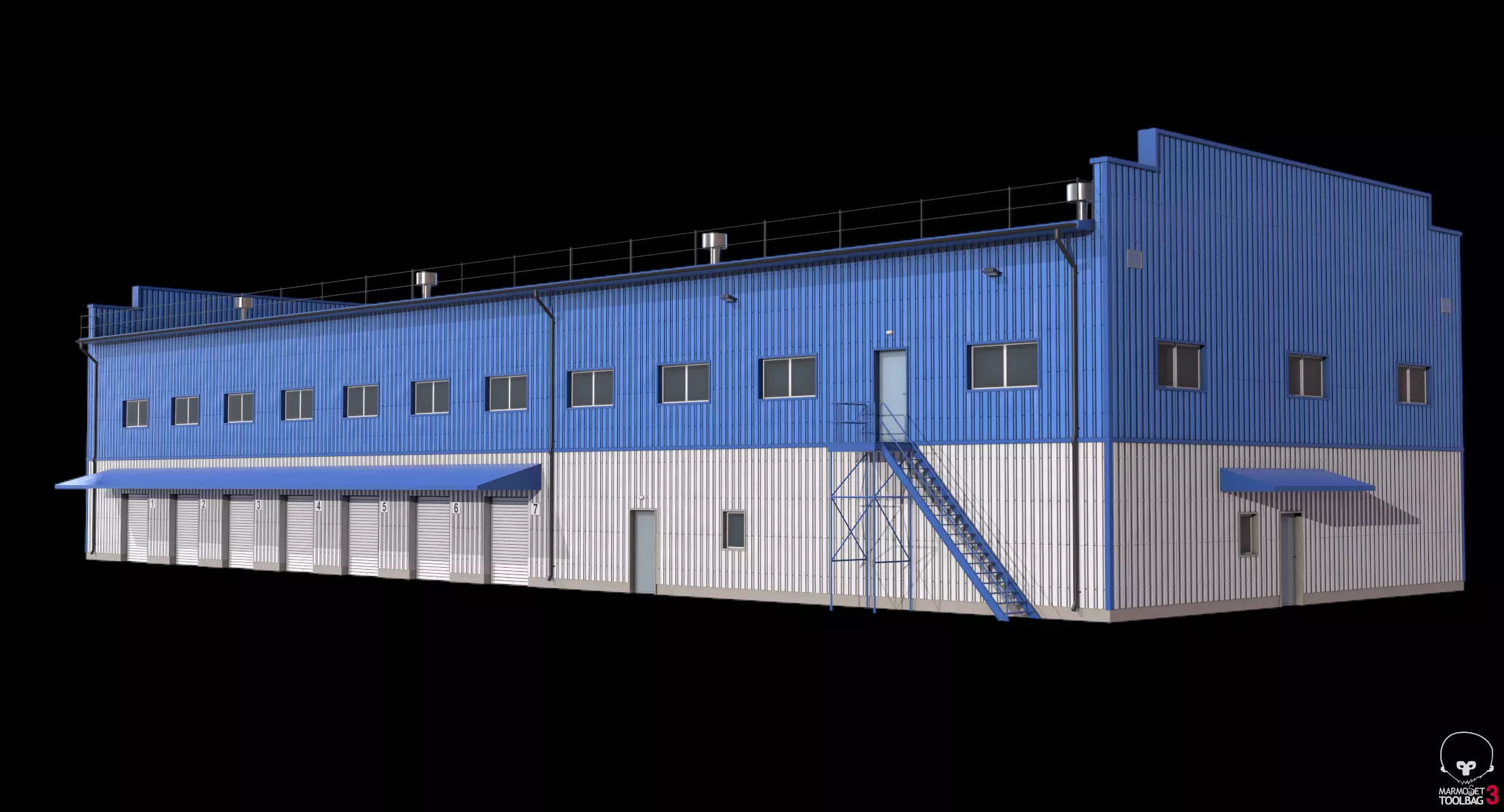 Industrial Building 17 Blue Low-poly 3D model_12