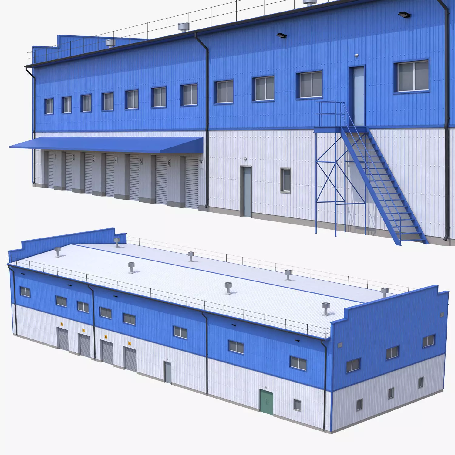 Industrial Building 17 Blue Low-poly 3D model_0