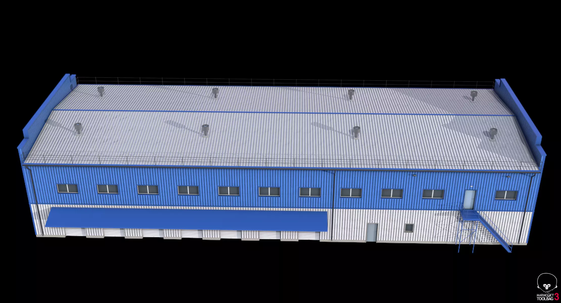 Industrial Building 17 Blue Low-poly 3D model_17