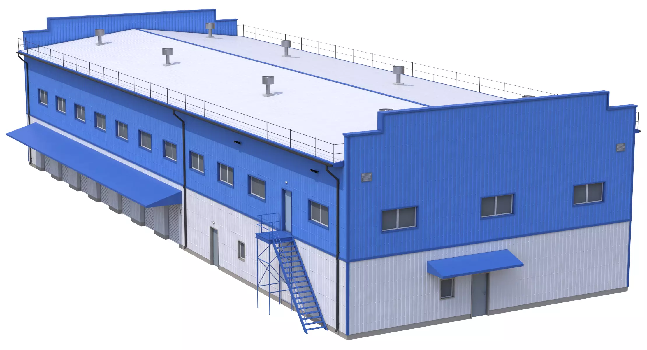 Industrial Building 17 Blue Low-poly 3D model_5