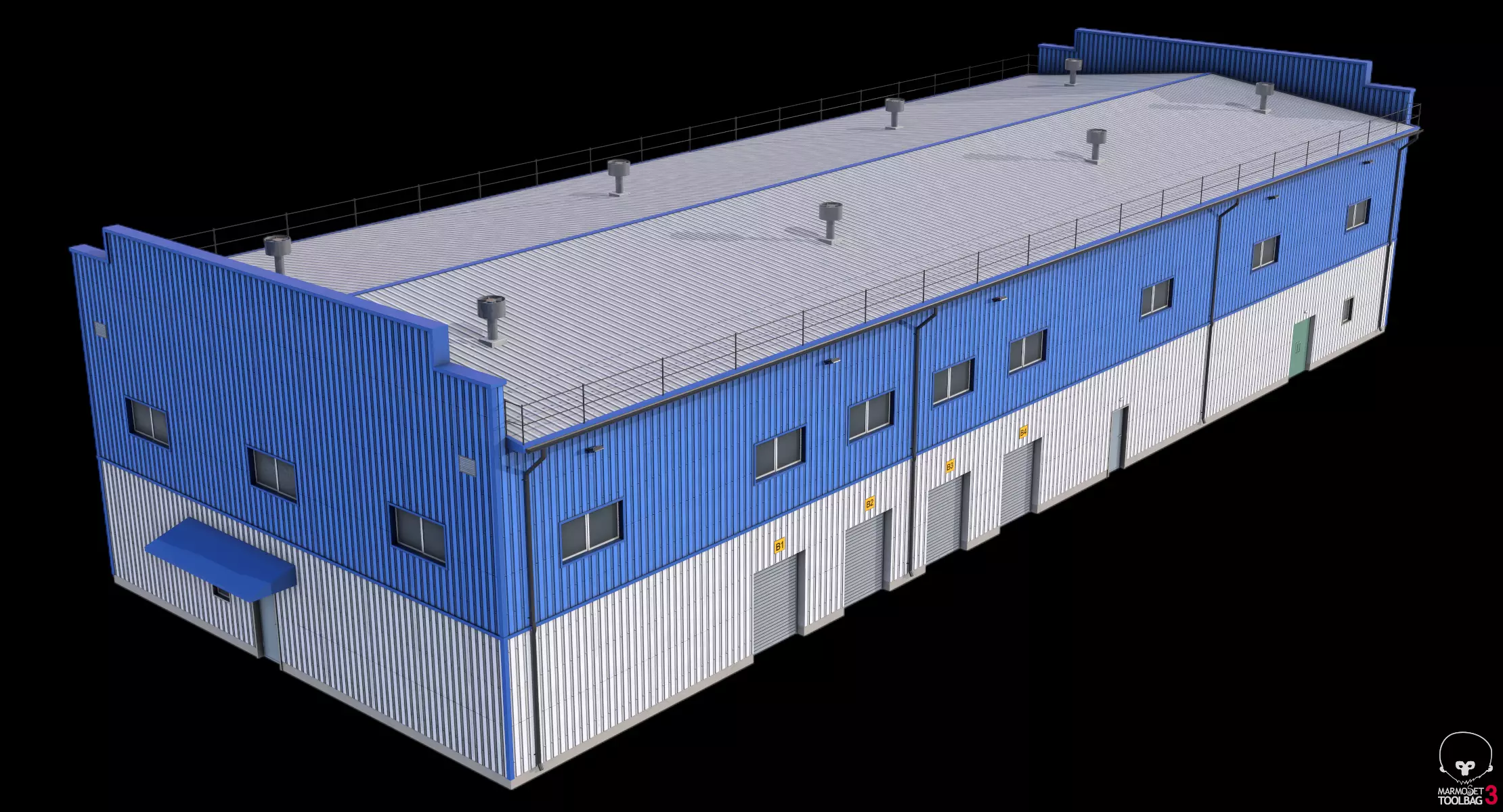 Industrial Building 17 Blue Low-poly 3D model_13