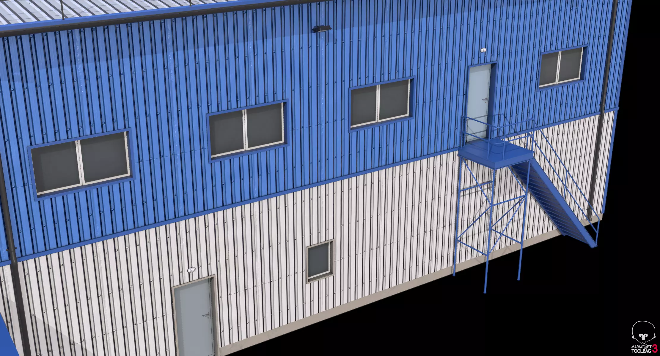 Industrial Building 17 Blue Low-poly 3D model_15