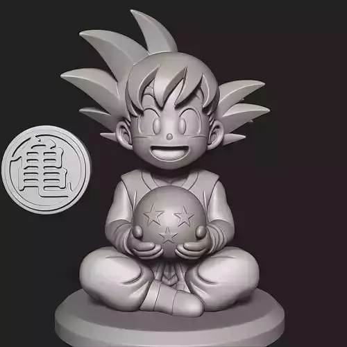 Young Son Goku Holding a Dragon Ball  Classic Anime Style 3D print model