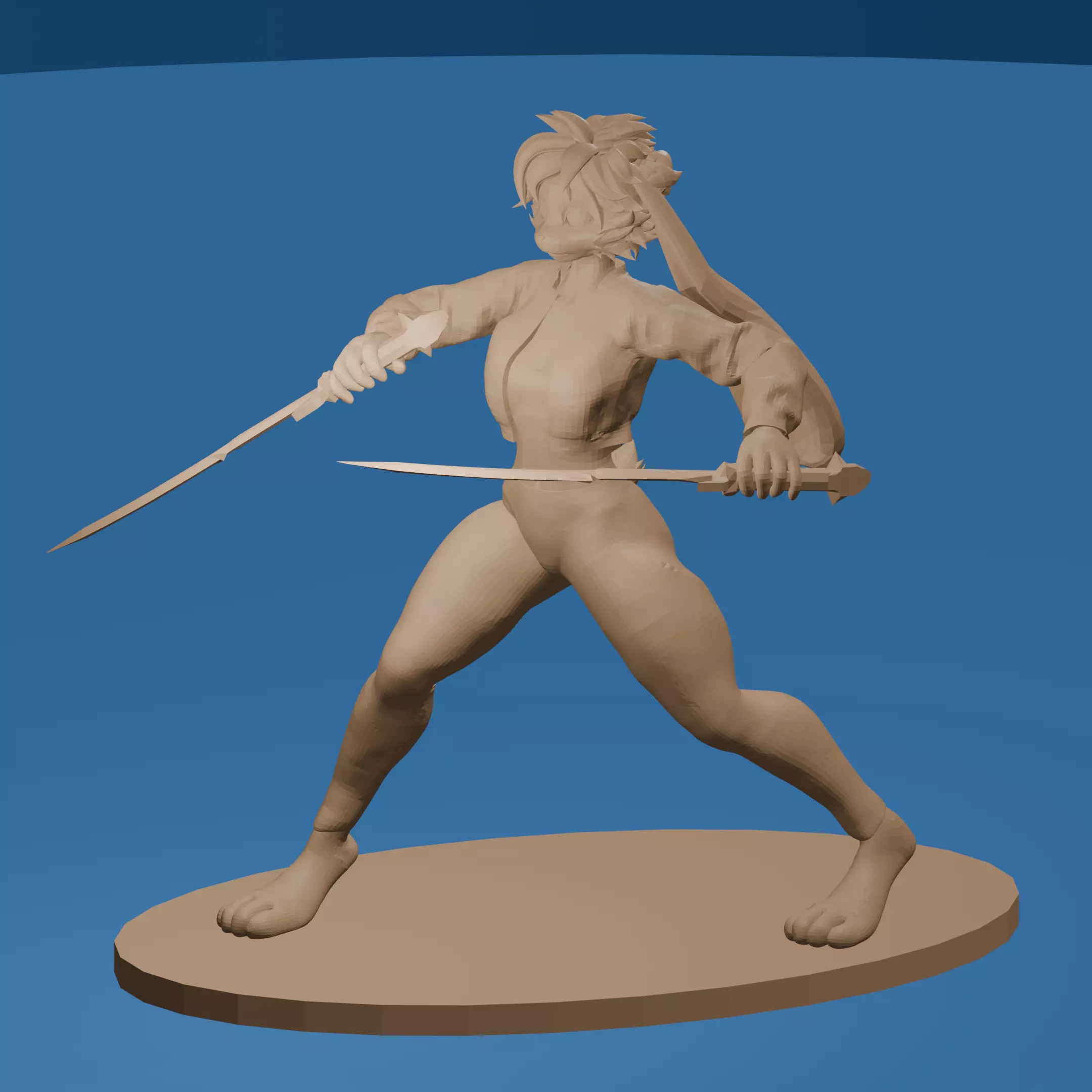 Anthro Rabbit Duel Wielding Warrior Stylized Furry Sword Fighter 3D print model