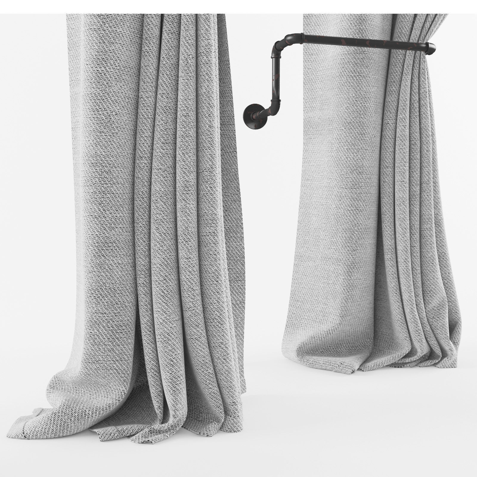 Curtain with metal rod 3D model_2