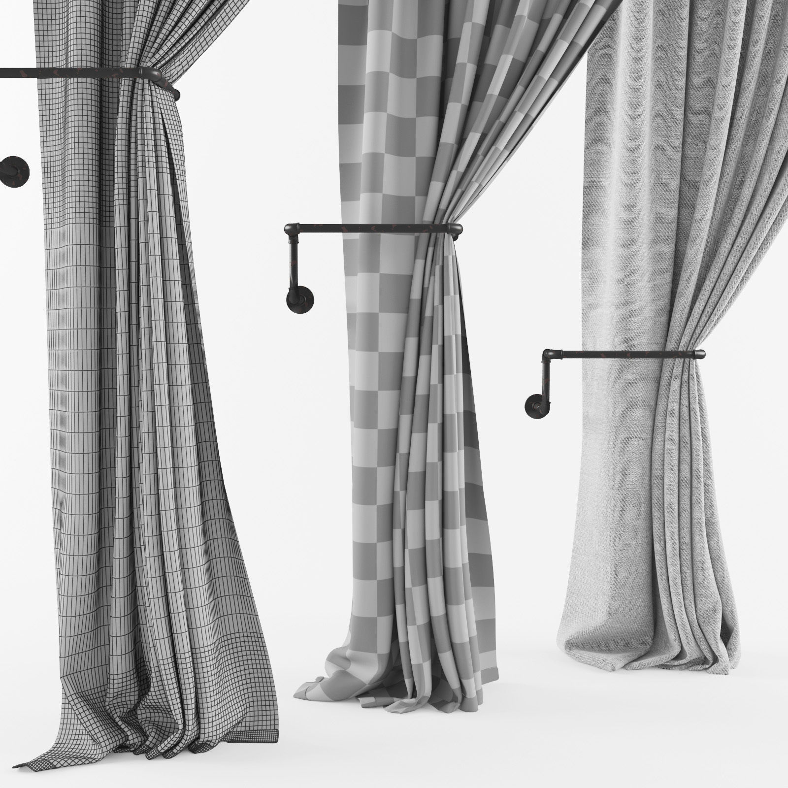 Curtain with metal rod 3D model_3