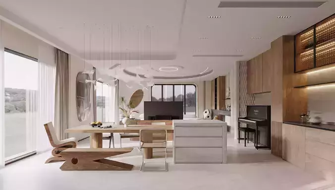 Log dining room 3D model