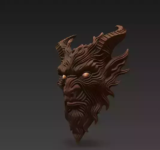 Forest Demon Mask - Stylized Tribal Creature Face Sculpture
