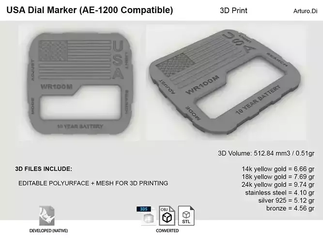 USA Dial marker compatible with AE 1200 3D print model