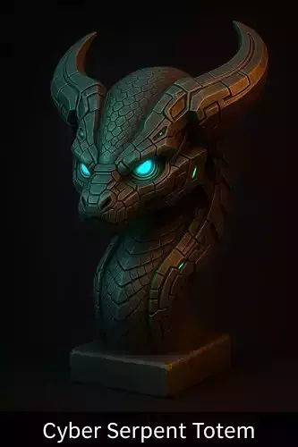 Cyber Serpent Totem - Stylized Sci-Fi Fantasy Creature Sculpture 3D model