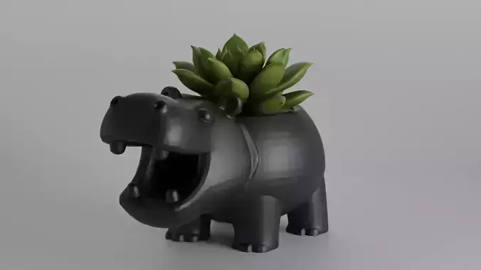 Cute Hippo Planter STL File for Succulents