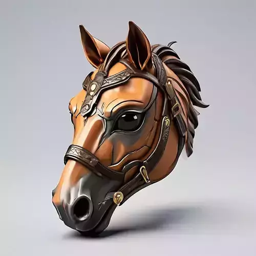 Realistic Horse Head with Bridle Low-poly 3D model