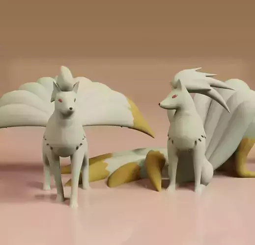 Ninetales Pokemon Fanart 2 poses 3D print model