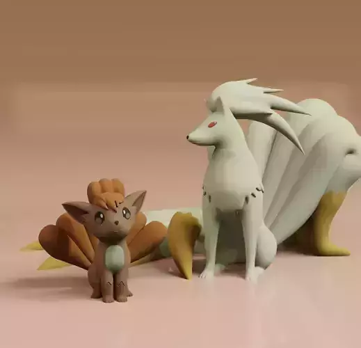 Vulpix Ninetales Pokemon Fanart 2 poses 3D print model