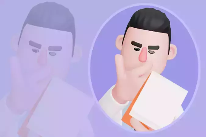 Stylized 3D Male Doctor Character - Silent Thinking with Files