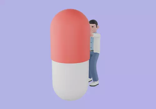 Stylized 3D Male Doctor Character - Pushing Giant Capsule Pill 3D model_3