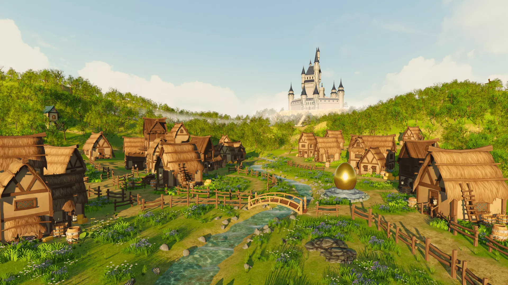 Medieval Village Environment Scene around Forest 3D model