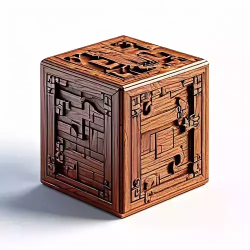 Intricate Carved Wooden Cube Low-poly 3D model