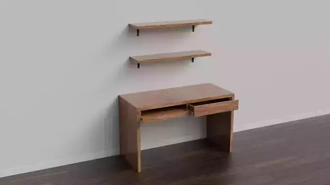 Wood Desk And Wall Shelf
