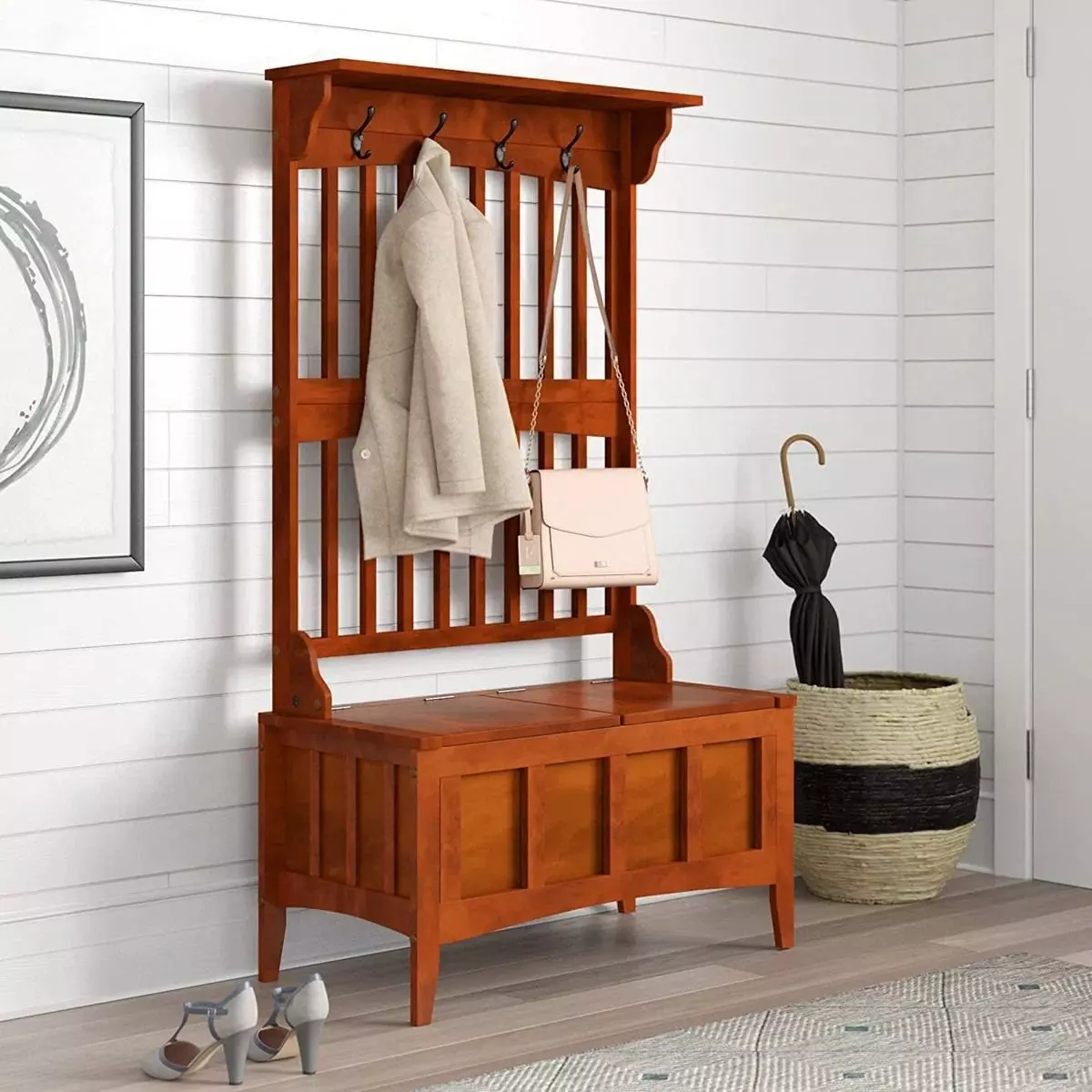 Hunton Hall Tree Wide with Bench 3D model_0