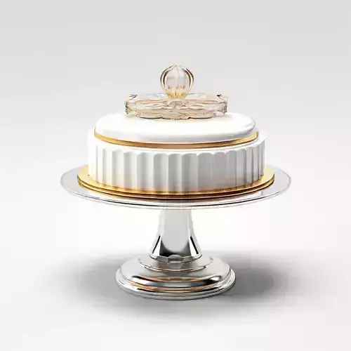 Elegant White Cake on Silver Stand Low-poly 3D model