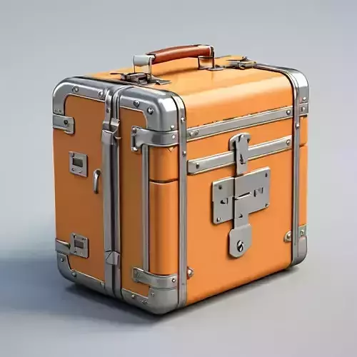 Vintage Orange Metal Suitcase 3D Model
